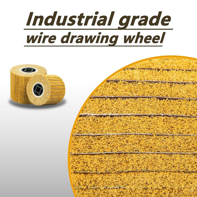 SALI Non Woven Wire Abrasive Drawing Polishing Burnishing Wheel Flap Wire Brush Drum Surface Conditioning Tool for Metal Surface Polishing Grinding Removing Rust 120x100x19mm with Sandpaper 120 Grit - Image 5